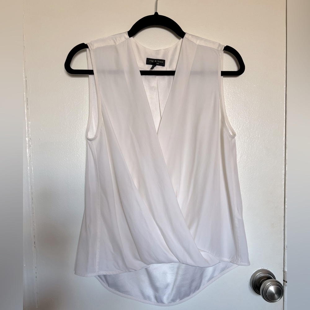 rag & bone Sleeveless White Silk Top